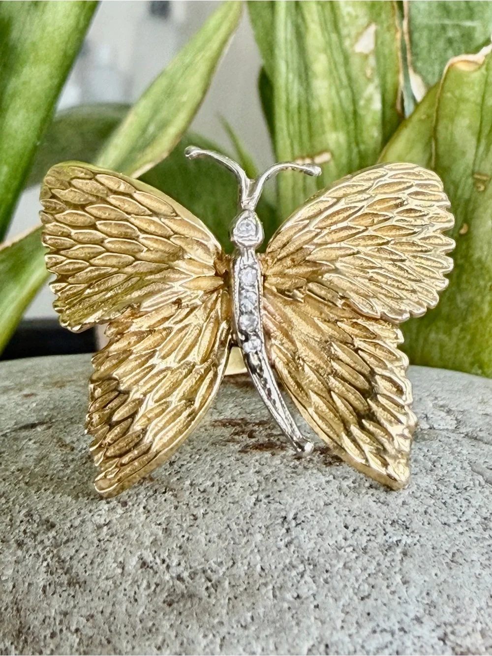 18 karat gold and diamond butterfly ring